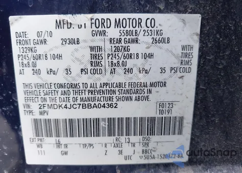2011 Ford Edge Sel from USA, damaged, VIN 2FMDK4JC7BBA04362